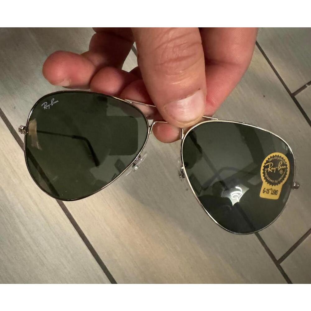 NEW Ray Ban RB3025 58mm Aviator Green Lens Silver‎ Frame Unisex Sunglasses